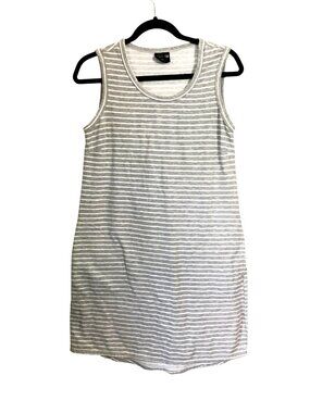 32 DEGREE COOL-WOMENS GREY/WHITE CREW NECK KNEE LENGHT POCKETS DRESS SIZE MEDIUM